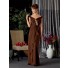 Sexy V neck off the shoulder long brown chiffon mother of the bride dress