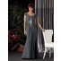 Sexy V neck off the shoulder long grey chiffon Mother of the bride dress