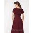 Sexy off shoulder floor length burgundy chiffon mother of the bride dress