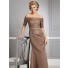 Sexy off the shoulder floor length brown lace mother of the bride dress