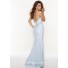 Sexy sheath sweetheart long light blue sequined prom dress with split