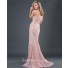 Sexy sheath sweetheart long pink beading lace evening dress with slit