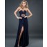 Sexy strapless front cut out long navy blue chiffon evening dress with slit