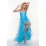 Sexy sweetheart blue organza high low prom dress with beading and ruffles