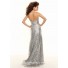 Sexy sweetheart floor length silver sequined prom dress with slit