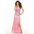 Sexy sweetheart long pink beaded chiffon prom dress with slit