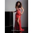 Sexy sweetheart long red silk prom dress with beading and slit