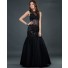 Sexy trumpet/ mermaid sleeveless sheer long black lace evening dress