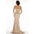 Sheath Bateau Neck Cap Sleeve See Through Long Champagne Lace Occasion Evening Dress