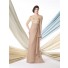 Sheath Boat Neckline Champagne Chiffon Lace Sleeve Mother Of The Bride Evening Dress