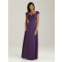 Sheath/Column V neck long purple chiffon bridesmaid dress with cap sleeves and ruffles