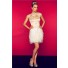 Sheath High Neck Cap Sleeve Backless Short White Feather Lace Prom Dress Open Back
