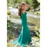 Sheath High Neck Cowl Back Long Emerald Jersey Formal Occasion Prom Dress