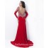 Sheath Long Sleeve Backless Slit Red Chiffon Beaded Evening Prom Dress Open Back
