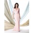 Sheath Scalloped Neckline Pink Chiffon Lace Sleeve Mother Of The Bride Evening Dress