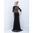 Sheath Scoop 3 4 Sleeve Sheer Back Long Black Chiffon Beaded Evening Prom Dress