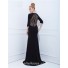 Sheath Scoop 3 4 Sleeve Sheer Back Long Black Chiffon Beaded Evening Prom Dress