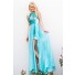 Sheath Scoop Neck Front Cut Out Long Turquoise Sequins Chiffon Prom Dress With Straps