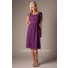 Sheath Scoop Neck Sleeved Short Purple Lace Party Bridesmaid Dress With Sash