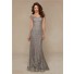 Sheath Sweetheart Cap Sleeve Grey Lace Beaded Formal Occasion Evening Dress