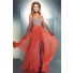 Sheath Sweetheart Cut Out Long Coral Chiffon Beaded Prom Dress With Straps