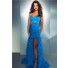 Sheath Sweetheart Long Blue Organza Ruffle Prom Dress With Beading Crystal