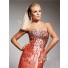 Sheath Sweetheart Long Coral Silk Glitter Evening Prom Dress With Beading Sequins