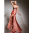 Sheath Sweetheart Long Coral Silk Glitter Evening Prom Dress With Beading Sequins