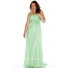 Sheath Sweetheart Long Sage Chiffon Plus Size Party Prom Dress With Beaded Flowers