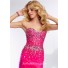 Sheath Sweetheart Sheer See Through Corset Long Hot Pink Tulle Beaded Prom Dress With Slit