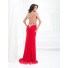 Sheath V Neck Cap Sleeve Backless Long Red Chiffon Beaded Prom Dress With Split Open Back