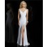 Sheath V Neck Cap Sleeve See Through Sheer Back Long White Chiffon Beaded Prom Dress