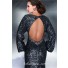 Sheath V Neck Empire Waist Backless Long Sleeve Champagne Sequin Beaded Evening Prom Dress