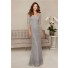 Sheath V Neck Silver Lace Sleeve Mother Of The Bride Evening Dress