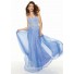 Sheath sweetheart floor length blue chiffon prom dress with beading