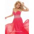 Sheath sweetheart floor length red chiffon prom dress with beading