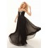 Sheath sweetheart long black chiffon prom dress with beading