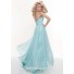 Sheath sweetheart long blue sequined flowy prom dress with beading 
