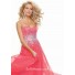 Sheath sweetheart long coral chiffon prom dress with beading