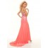 Sheath sweetheart long coral sequined chiffon prom dress with train