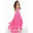 Sheath sweetheart long hot pink chiffon prom dress with beading