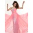 Sheath sweetheart long pink sequined flowy prom dress with beading