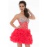 Short/ Mini Watermelon Red Organza Beading Illusion Corset Bustier Cocktail Prom Dress