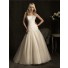 Simple A Line Strapless Dropped Waist Champagne Tulle Wedding Dress With Crystal