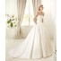Simple A Line Strapless Ivory Satin Beaded Pearl Wedding Dress With Pockets