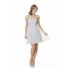 Simple A Line Strapless Sweetheart Short Silver Tulle Pleated Party Bridesmaid Dress