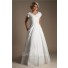 Simple A Line V Neck Taffeta Ruched Modest Wedding Dress With Sleeves Buttons