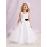 Simple A-line Princess White Tulle Designer Flower Girl Dress With Black Sash