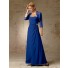 Simple A line long royal blue chiffon mother of the bride dress with jacket