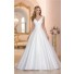 Simple Ball Gown V Neck Low Back Ruched Taffeta Wedding Dress With Buttons